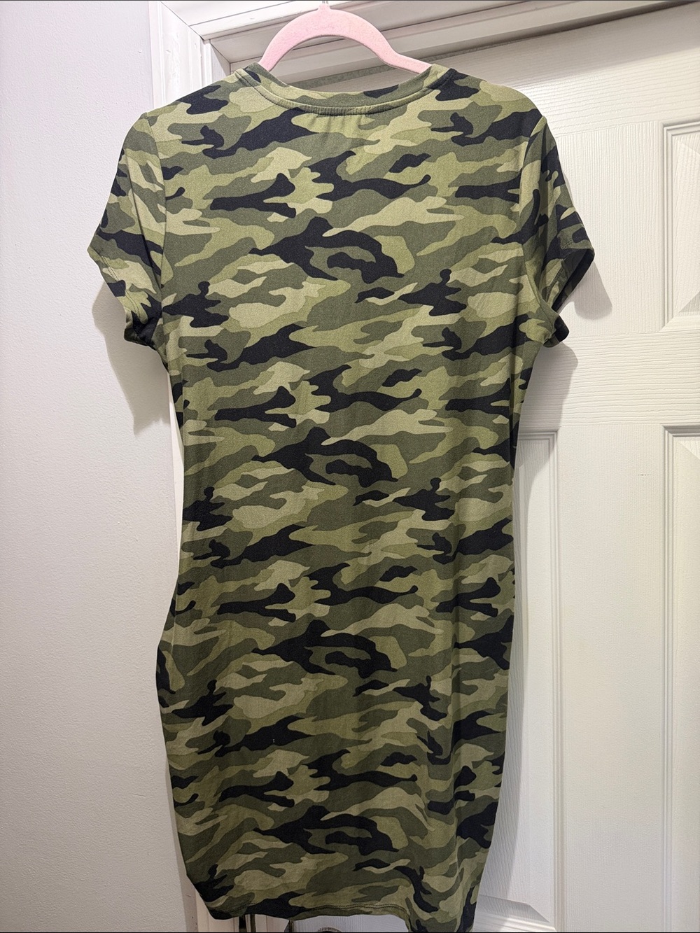No Boundaries Olive Green Camo Side-Ruched Mini Dress - Picture 3 of 3